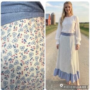 VTG Handmade Prairie Calico Wrap Skirt Maxi Ruffle Cottagecore Farmhouse SZ M/L